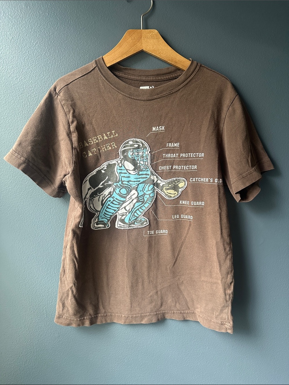 Crazy 8 Boys Tee Shirt Brown Graphic Baseball Catcher Tee size medium 7-8